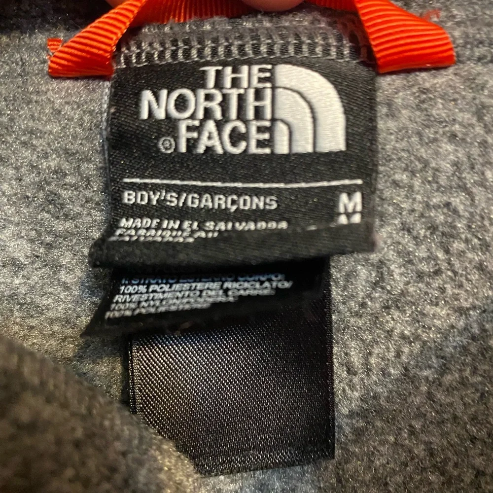 North Face Jacket Boys Medium Gray Denali Fleece Grid Polartec Full Zip Winter